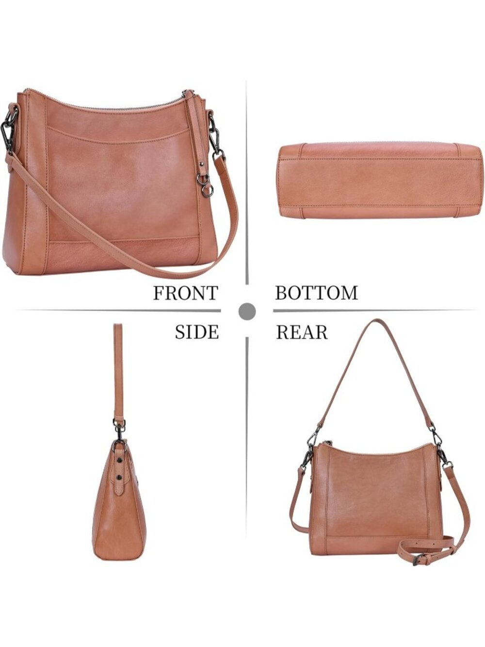 Women's Pink Leather Crossbody Fashion Satchel Handbags with Adjustable Straps - Picture 6 of 6